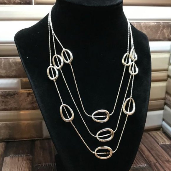 Crown Trifari Silver-Tone Triple Layer Necklace - Picture 2 of 9